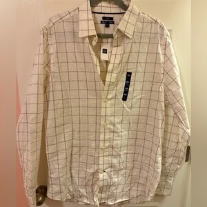 GAP Men's White/Red/Blue Plaid Button-Down Shirt